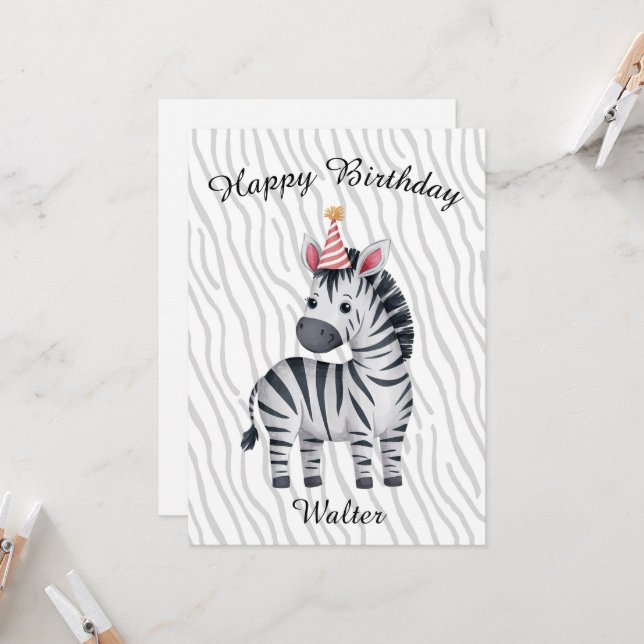 Little Zebra birthday card for child (Front/Back In Situ)