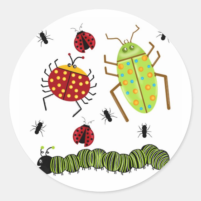 Littlebeane Bugs Insects  Ladybug Ant Caterpillar Classic Round Sticker (Front)
