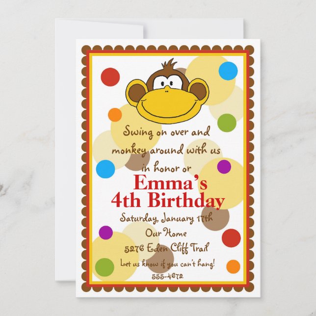 Littlebeane Monkey Invitations (Front)