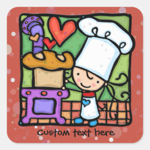 LittleGirlie Chef loves to bake bread DK Rust Square Sticker