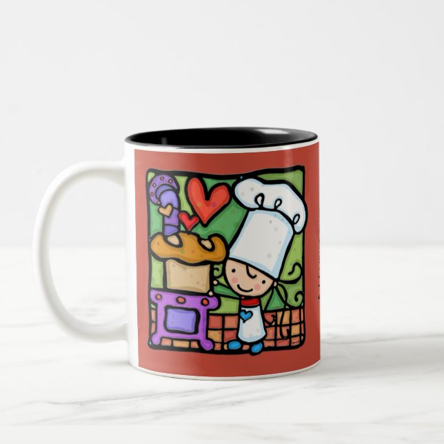 LittleGirlie loves to bake artisan bread bakery Two-Tone Coffee Mug (Left)