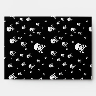 Littles White Pirates Skulls on Black Background Envelope
