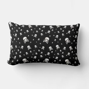 Littles White Pirates Skulls on Black Background Lumbar Cushion