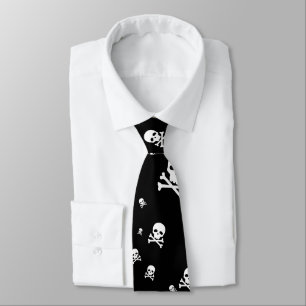 Littles White Pirates Skulls on Black Background Tie