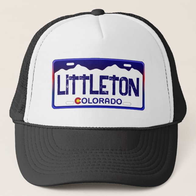 Littleton Colorado blue license plate hat (Front)
