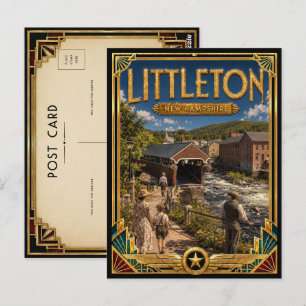 Littleton New Hampshire Vintage Art Deco Golden Postcard