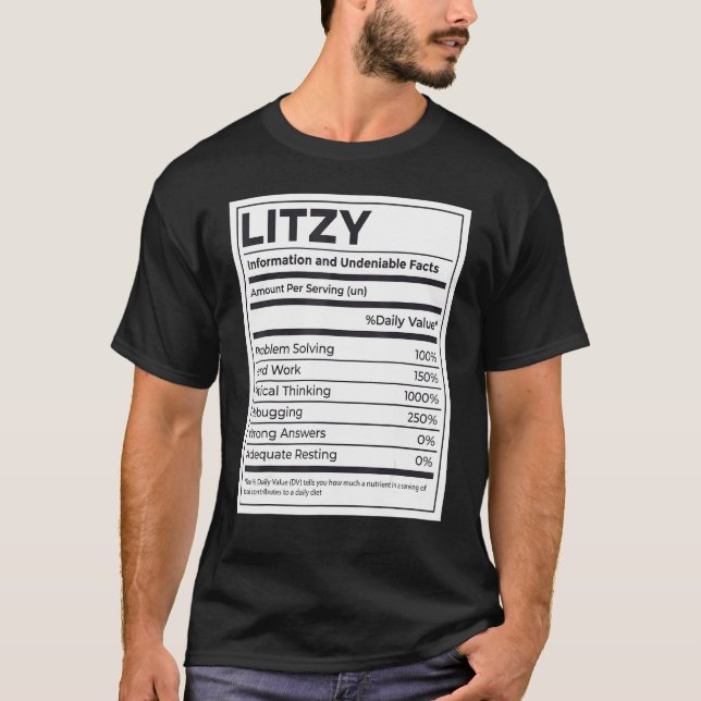 Litzy Nutrition Information  Problem Solving Hard  T-Shirt (Front)