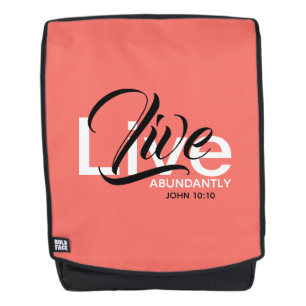 LIVE ABUNDANTLY Christian Abundant Life Coral Backpack