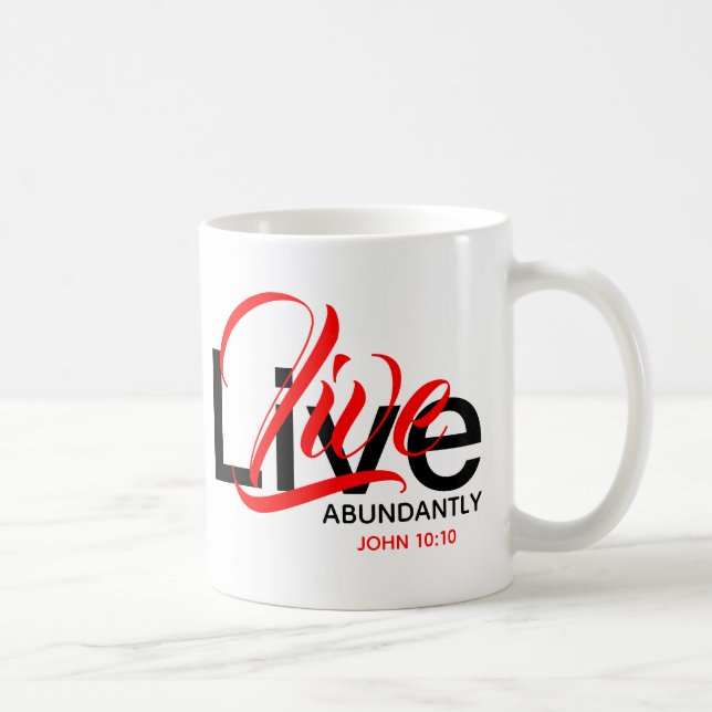 Live Abundantly John 10:10 Life Monogram Scripture Coffee Mug (Right)