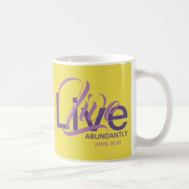Live Abundantly John 10:10 Yellow Custom Scripture Coffee Mug (Right)