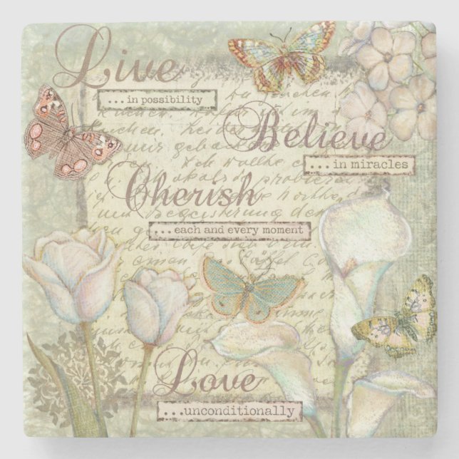 Live Believe Cherish Stone Coaster (Front)
