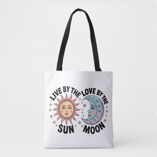 Live by the Sun Love by the Moon Retro Tote Bag (Front)