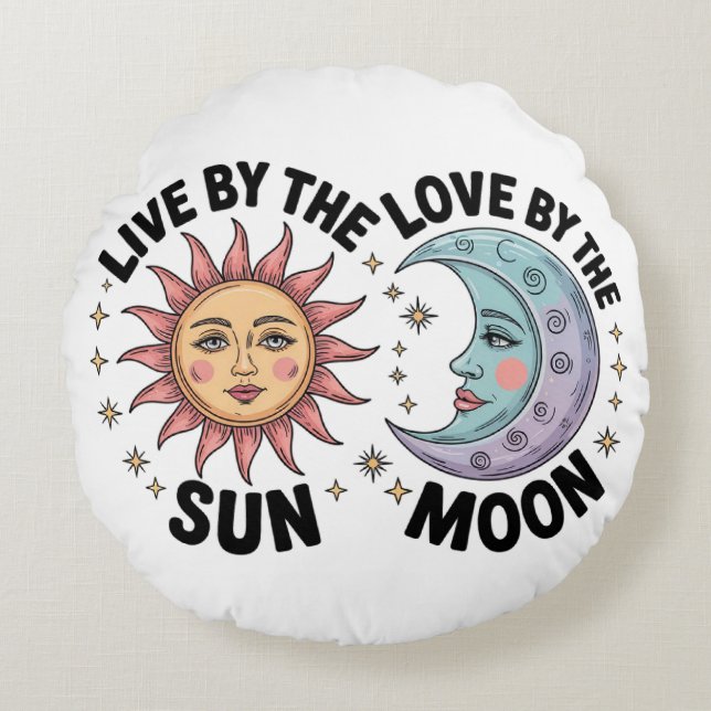 Live by the Sun Love by the Moon Retro Tote Bag Round Cushion (Front)
