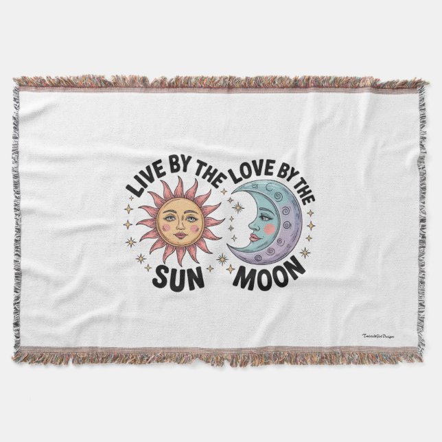 Live by the Sun Love by the Moon Retro Tote Bag Throw Blanket (Front)