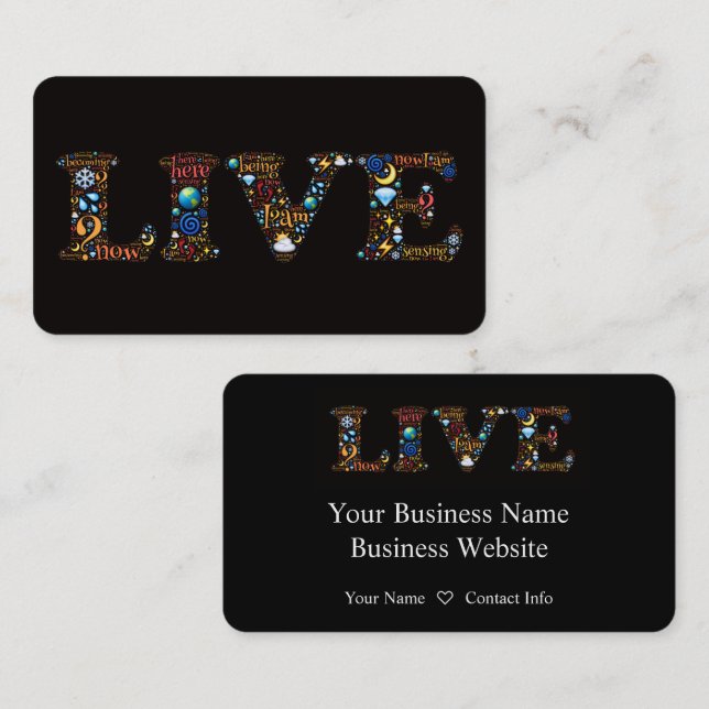 Live - Colourful Word Art Business Card for Coache (Front/Back)