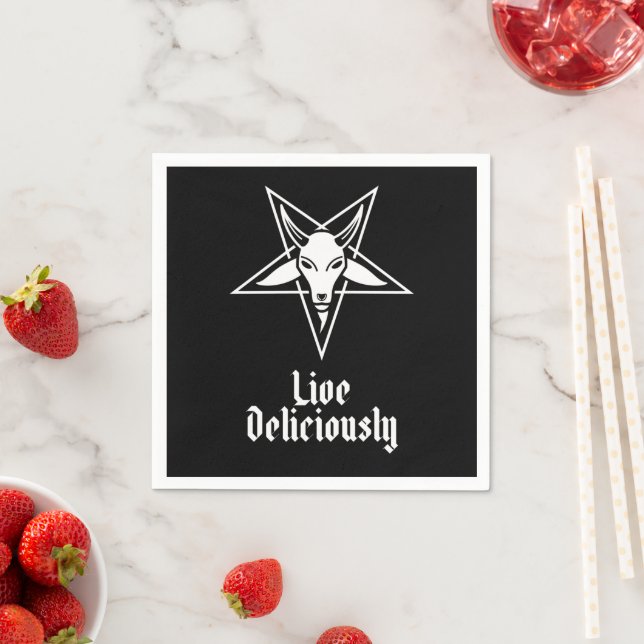 Live Deliciously Black Phillip Baphomet Cocktail Napkin (Insitu)