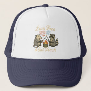 Live Free & Eat Trash   Funny Patriotic Possum & R Trucker Hat