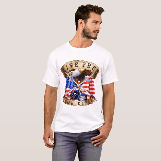 Live Free or Die, Motorcycle Patriot, Eagle, T-Shirt (Front Full)