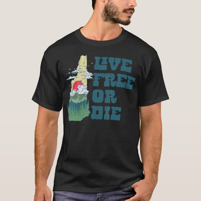 Live Free Or Die New Hampshire Outdoor Hiking Stat T-Shirt (Front)