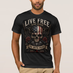 Live Free Ride Hard Vintage Skull Biker T-Shirt