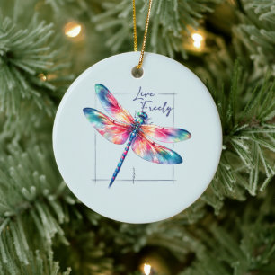 Live Freely - Artistic Dragonfly Ceramic Tree Decoration