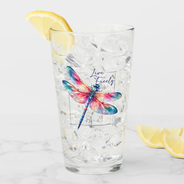 Live Freely - Artistic Dragonfly Glass (Front Ice)