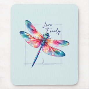 Live Freely - Artistic Dragonfly Mouse Pad