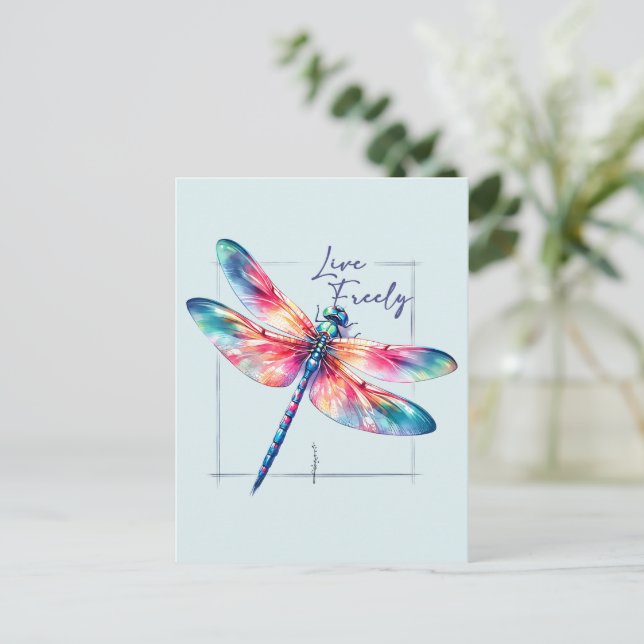 Live Freely - Artistic Dragonfly Postcard (Standing Front)