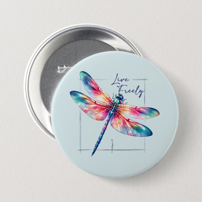 Live Freely - Dragonfly Colourful Inspirational 7.5 Cm Round Badge (Front & Back)