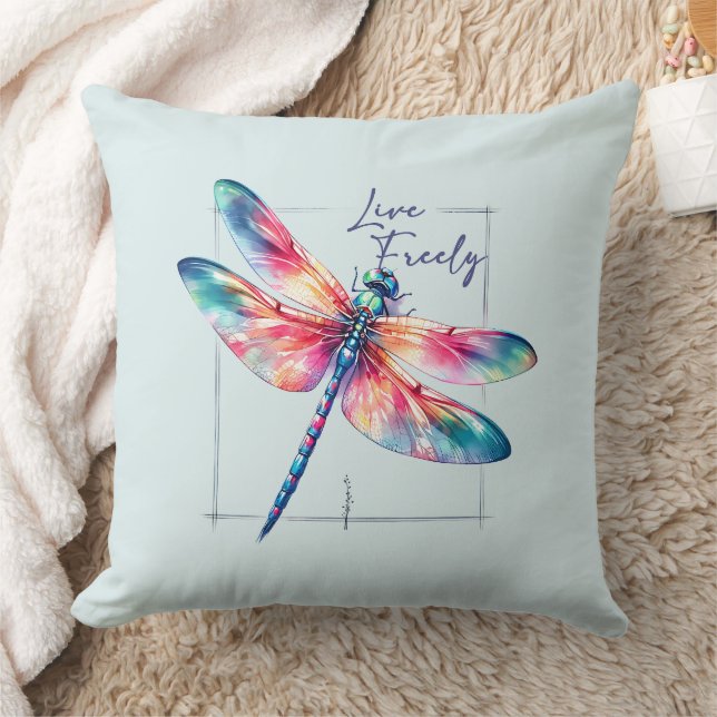 Live Freely - Dragonfly Colourful Inspirational Cushion (Blanket)