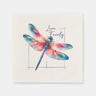 Live Freely - Dragonfly Colourful Inspirational Napkin