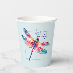 Live Freely - Dragonfly Colourful Inspirational Paper Cups