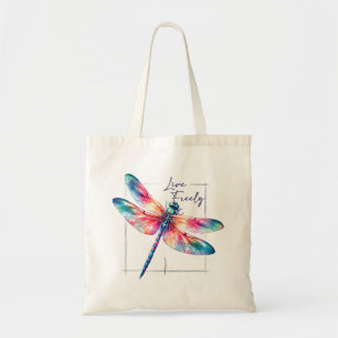 Live Freely - Dragonfly Colourful Inspirational Tote Bag