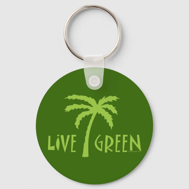 Live Green Palm Tree Environmental Key Ring (Front)