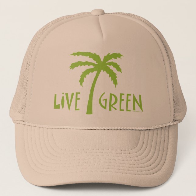 Live Green Palm Tree Environmental Trucker Hat (Front)