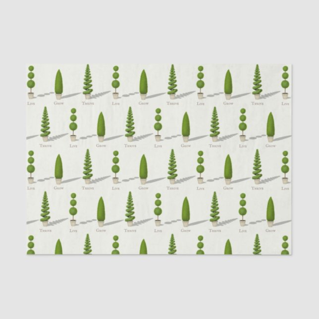 "Live Grow Thrive" Customisable Cypress Topiaries Tissue Paper (Front)