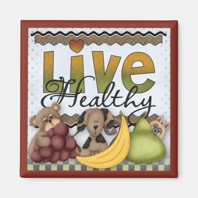 Live Healthy Fruits and Critters Kitchen Magnet (Front)