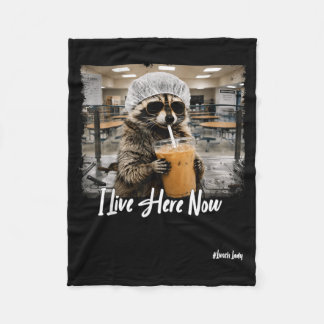 Live Here Now Racoon Lunch Lady First Day Back To Fleece Blanket