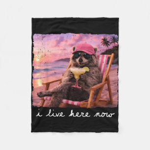 Live here racoon summer vibes feral girl summer fleece blanket