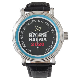 Live In Peace Vote BIDEN HARRIS Leather Strap Watch