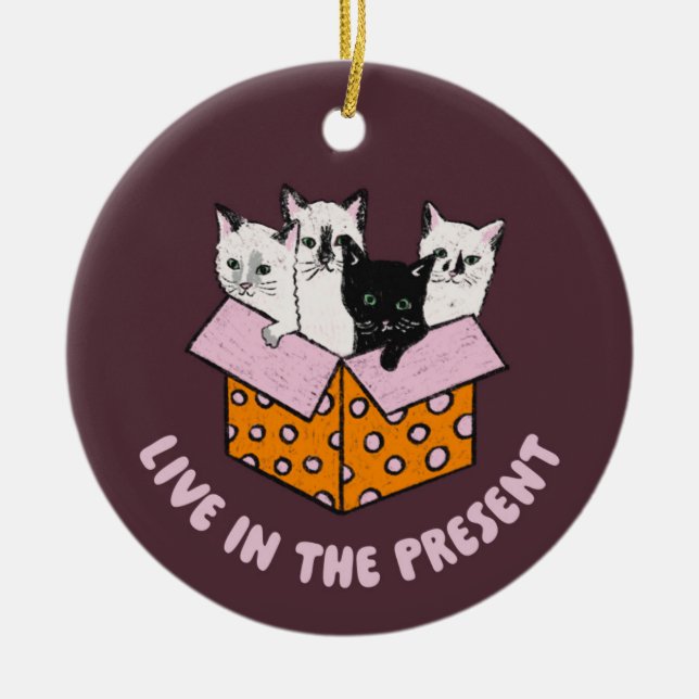 "Live in the present" Sunset Park Cats ornament (Front)