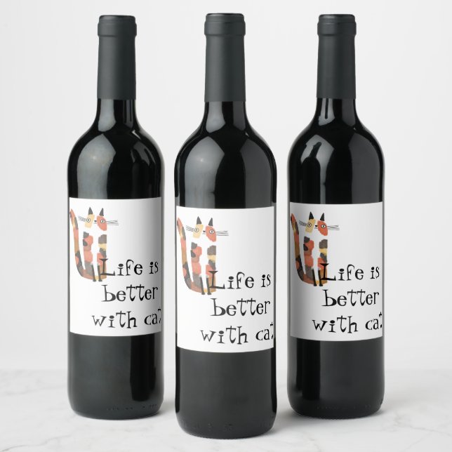 Live is better with cat wine label (Bottles)