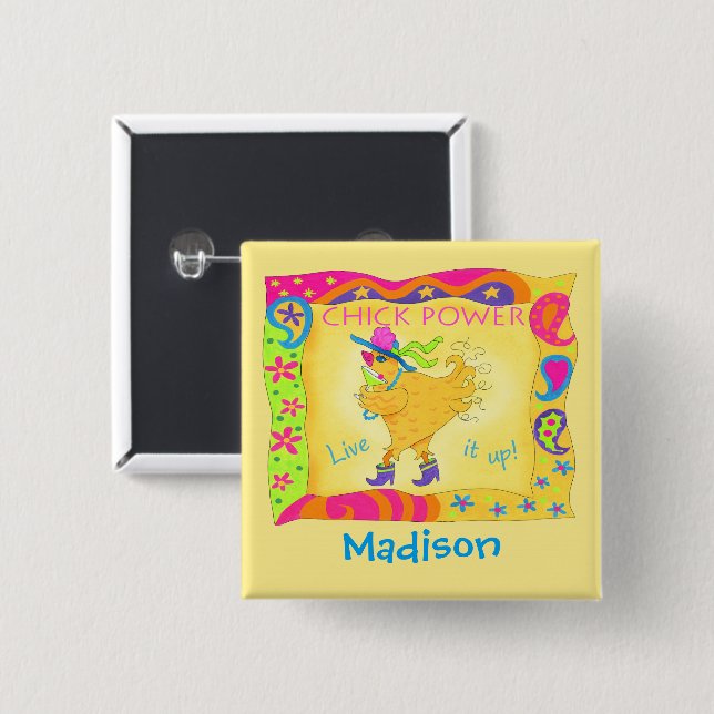 Live It Up Yellow Chick Power Name Badge (Front & Back)