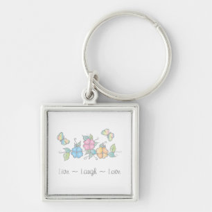 Live Laugh Butterfly Floral Watercolor Key Ring