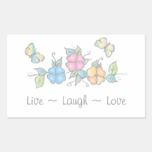 Live Laugh   Butterfly Floral Watercolor Rectangular Sticker