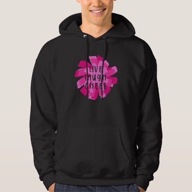 Live Laugh Cheer Pom Pom Bow Cheerleading Coach Hoodie (Front)