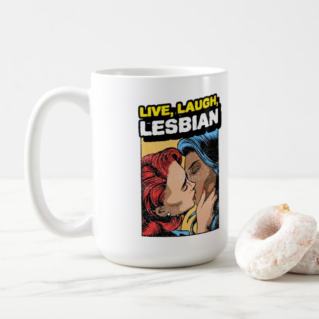 Live Laugh Lesbian Coffee Mug (With Donut)