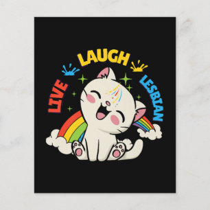 Live Laugh Lesbian Flag Rainbow Cat Pride Month Ki