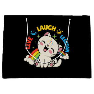 Live Laugh Lesbian Flag Rainbow Cat Pride Month Ki Large Gift Bag