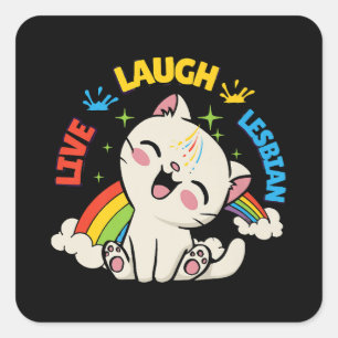 Live Laugh Lesbian Flag Rainbow Cat Pride Month Ki Square Sticker
